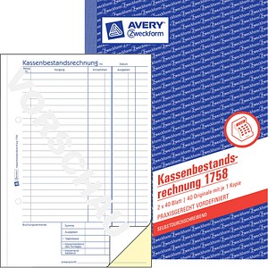 AVERY Zweckform Kassenbericht/Bestandsrechnung Formularbuch 1758