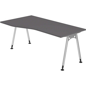 HAMMERBACHER AS18 höhenverstellbarer Schreibtisch grafit Trapezform, A-Fuß-Gestell silber 180,0 x 80,0 cm