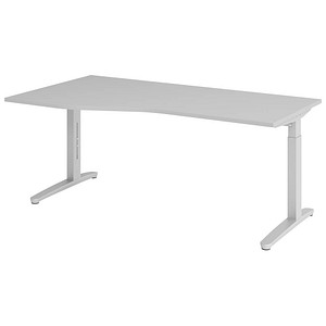 HAMMERBACHER VXB18 höhenverstellbarer Schreibtisch lichtgrau Trapezform, C-Fuß-Gestell silber 180,0 x 80,0/100,0 cm