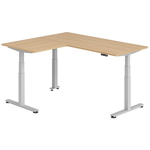 HAMMERBACHER XDSMW1908 elektrisch höhenverstellbarer Schreibtisch eiche rechteckig, T-Fuß-Gestell silber 180,0 x 160,0 cm