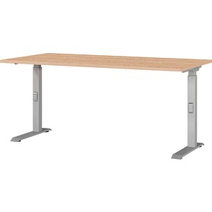 GERMANIA DOWNEY höhenverstellbarer Schreibtisch lindberg-eiche rechteckig, C-Fuß-Gestell silber 160,0 x 80,0 cm