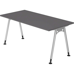 HAMMERBACHER AS16 höhenverstellbarer Schreibtisch grafit rechteckig, A-Fuß-Gestell silber 160,0 x 80,0 cm