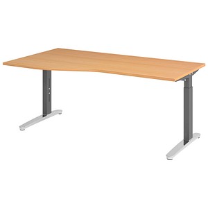 HAMMERBACHER VXB18 höhenverstellbarer Schreibtisch buche Trapezform, C-Fuß-Gestell grau 180,0 x 80,0/100,0 cm
