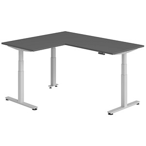 HAMMERBACHER XDSMW1908 elektrisch höhenverstellbarer Schreibtisch grafit rechteckig, T-Fuß-Gestell silber 180,0 x 160,0 cm