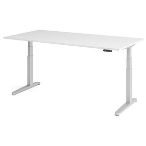 HAMMERBACHER XBHM2E elektrisch höhenverstellbarer Schreibtisch weiß rechteckig, C-Fuß-Gestell silber 200,0 x 100,0 cm