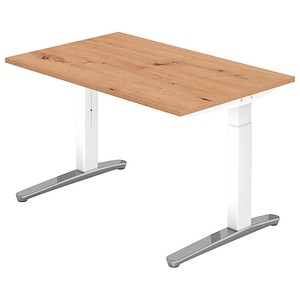 HAMMERBACHER VXB012 höhenverstellbarer Schreibtisch asteiche rechteckig, C-Fuß-Gestell weiß 120,0 x 80,0 cm