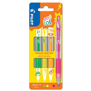 PILOT pop´lol Gelschreiber-Set Neon 0,4 mm, Schreibfarbe: farbsortiert, 4 St.