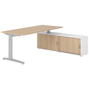 HAMMERBACHER XBE19SB höhenverstellbarer Schreibtisch eiche rechteckig, C-Fuß-Gestell silber 180,0 x 80,0 cm