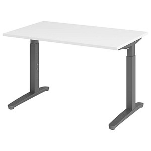 HAMMERBACHER VXB12 höhenverstellbarer Schreibtisch weiß rechteckig, C-Fuß-Gestell grau 120,0 x 80,0 cm