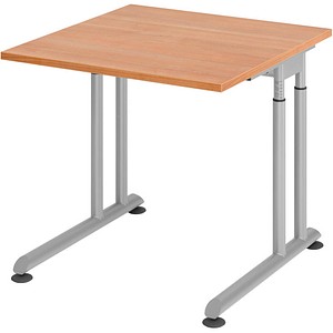 HAMMERBACHER ZS08 höhenverstellbarer Schreibtisch nussbaum quadratisch, C-Fuß-Gestell silber 80,0 x 80,0 cm