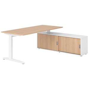HAMMERBACHER XBE19SB höhenverstellbarer Schreibtisch eiche rechteckig, C-Fuß-Gestell weiß 180,0 x 80,0 cm