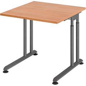 HAMMERBACHER ZS08 höhenverstellbarer Schreibtisch nussbaum quadratisch, C-Fuß-Gestell grau 80,0 x 80,0 cm