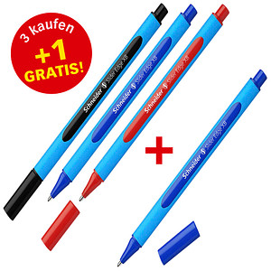 3 + 1 GRATIS: Schneider Kugelschreiber Slider Edge hellblau, Schreibfarbe: farbsortiert, 3 St. + GRATIS 1 St.