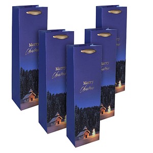 SIGEL Geschenktüten für Flaschen Christmas Chapel Large Motiv 10,0 x 35,0 cm, 5 St.
