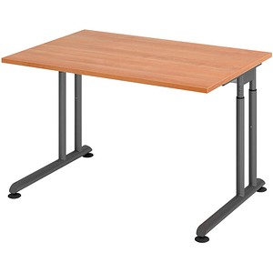 HAMMERBACHER ZS12 höhenverstellbarer Schreibtisch nussbaum rechteckig, C-Fuß-Gestell grau 120,0 x 80,0 cm