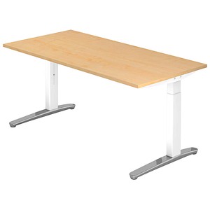 HAMMERBACHER VXB016 höhenverstellbarer Schreibtisch ahorn rechteckig, C-Fuß-Gestell weiß 160,0 x 80,0 cm