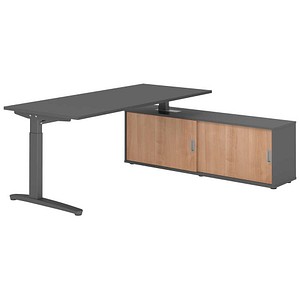HAMMERBACHER XBE19SB höhenverstellbarer Schreibtisch grafit rechteckig, C-Fuß-Gestell grau 180,0 x 80,0 cm