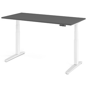 HAMMERBACHER XBHM16 elektrisch höhenverstellbarer Schreibtisch grafit rechteckig, C-Fuß-Gestell weiß 160,0 x 80,0 cm