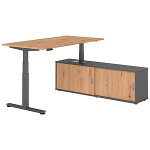 HAMMERBACHER VXDSM16SB elektrisch höhenverstellbarer Schreibtisch asteiche rechteckig, T-Fuß-Gestell grau 160,0 x 80,0 cm