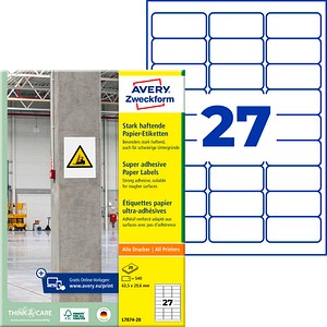 AVERY Zweckform Power-Etiketten L7874-20 weiß 63,5 x 29,6 mm, 20 Blatt