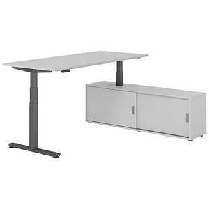 HAMMERBACHER VXDSM19SB elektrisch höhenverstellbarer Schreibtisch lichtgrau rechteckig, T-Fuß-Gestell grau 180,0 x 80,0 cm