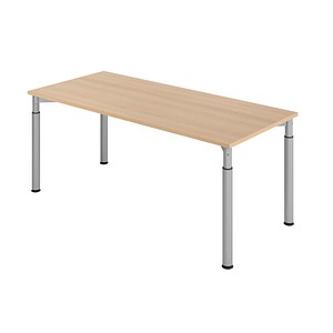 HAMMERBACHER YS19 höhenverstellbarer Schreibtisch eiche rechteckig, 4-Fuß-Gestell silber 180,0 x 80,0 cm