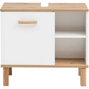 MÖBELPARTNER Waschbeckenunterschrank Padua 142176 weiß glanz, eiche landhaus 65,2 x 35,0 x 60,1 cm