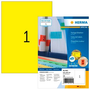 HERMA Etiketten 4401 gelb 210,0 x 297,0 mm, 100 Blatt