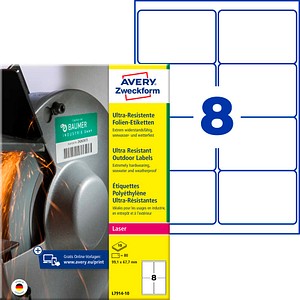 AVERY Zweckform resistente Folienetiketten L7914-10 weiß 99,1 x 67,7 mm, 10 Blatt