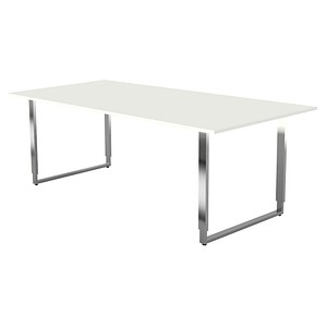 Kerkmann Konferenztisch Yukon weiß rechteckig, Kufen-Gestell silber, 200,0 x 100,0 x 68,0 - 82,0 cm