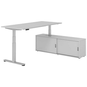 HAMMERBACHER VXDSM19SB elektrisch höhenverstellbarer Schreibtisch lichtgrau rechteckig, T-Fuß-Gestell silber 180,0 x 80,0 cm
