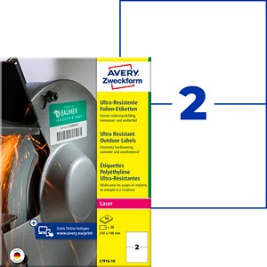 AVERY Zweckform resistente Folienetiketten L7916-10 weiß 210,0 x 148,0 mm, 10 Blatt