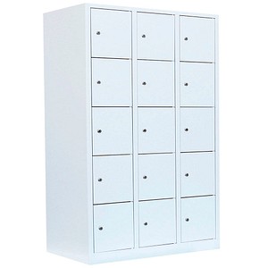LÜLLMANN Schließfachschrank signalweiß 523537, 15 Schließfächer 118,5 x 50,0 x 180,0 cm