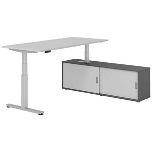 HAMMERBACHER VXDSM19SB elektrisch höhenverstellbarer Schreibtisch lichtgrau rechteckig, T-Fuß-Gestell silber 180,0 x 80,0 cm