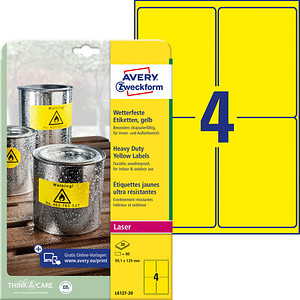 AVERY Zweckform wetterfeste Folienetiketten L6127-20 gelb 99,1 x 139,0 mm, 20 Blatt