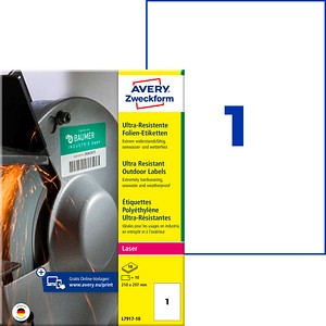 AVERY Zweckform resistente Folienetiketten L7917-10 weiß 210,0 x 297,0 mm, 10 Blatt