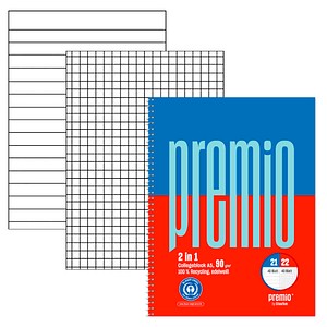 premio® Collegeblock Premio 2 in 1 liniert und kariert DIN A5 ohne Rand, 1 St.