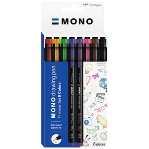 Tombow MONO Fineliner-Set farbsortiert 0,35 mm, 8 St.