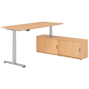 HAMMERBACHER VXDSM19SB elektrisch höhenverstellbarer Schreibtisch buche rechteckig, T-Fuß-Gestell silber 180,0 x 80,0 cm