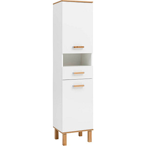 MÖBELPARTNER Badschrank Padua 701995 weiß glanz, eiche landhaus 40,4 x 35,0 x 178,5 cm