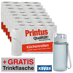 AKTION: Printus Küchenrollen 3-lagig, 32 Rollen + GRATIS xavax® Trinkflasche transparent 0,5 l