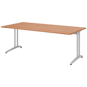 HAMMERBACHER Altus Schreibtisch nussbaum rechteckig, C-Fuß-Gestell silber 200,0 x 100,0 cm