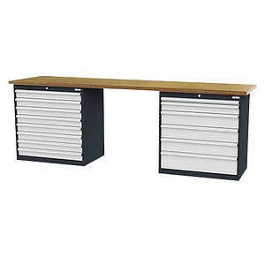 Simplaflex® Systemeinrichter Werkbank C-Line anthrazit, RAL 7016, lichtgrau, RAL 7035 14 Schubladen 250,0 x 60,0 x 96,0 cm