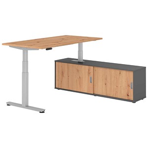 HAMMERBACHER VXDSM16SB elektrisch höhenverstellbarer Schreibtisch asteiche rechteckig, T-Fuß-Gestell silber 160,0 x 80,0 cm