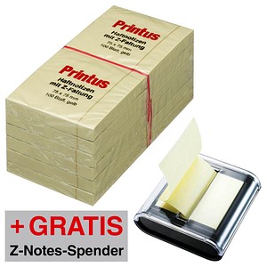 AKTION: Printus Z-Faltung Haftnotizen Standard gelb 12 Blöcke + GRATIS 1 Printus Z-Notes-Spender + 1 Z-Notes Block