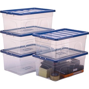 Bankers Box Aufbewahrungsboxen 38,0 l transparent, blau 38,0 x 56,0 x 25,0 cm, 5 St.