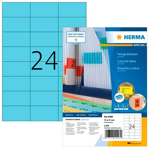 HERMA Etiketten 4408 blau 70,0 x 37,0 mm, 100 Blatt
