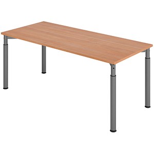 HAMMERBACHER YS19 höhenverstellbarer Schreibtisch nussbaum rechteckig, 4-Fuß-Gestell grau 180,0 x 80,0 cm