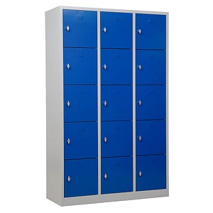 Gürkan Schließfachschrank lichtgrau, enzianblau 106978, 15 Schließfächer 119,0 x 45,0 x 190,0 cm