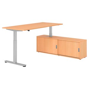 HAMMERBACHER VXMST19SB elektrisch höhenverstellbarer Schreibtisch buche rechteckig, T-Fuß-Gestell silber 180,0 x 80,0 cm